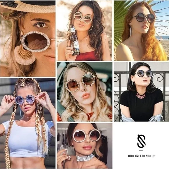 NWT Sojos Round Crystal Gem Gold Sunglasses - Picture 2 of 6